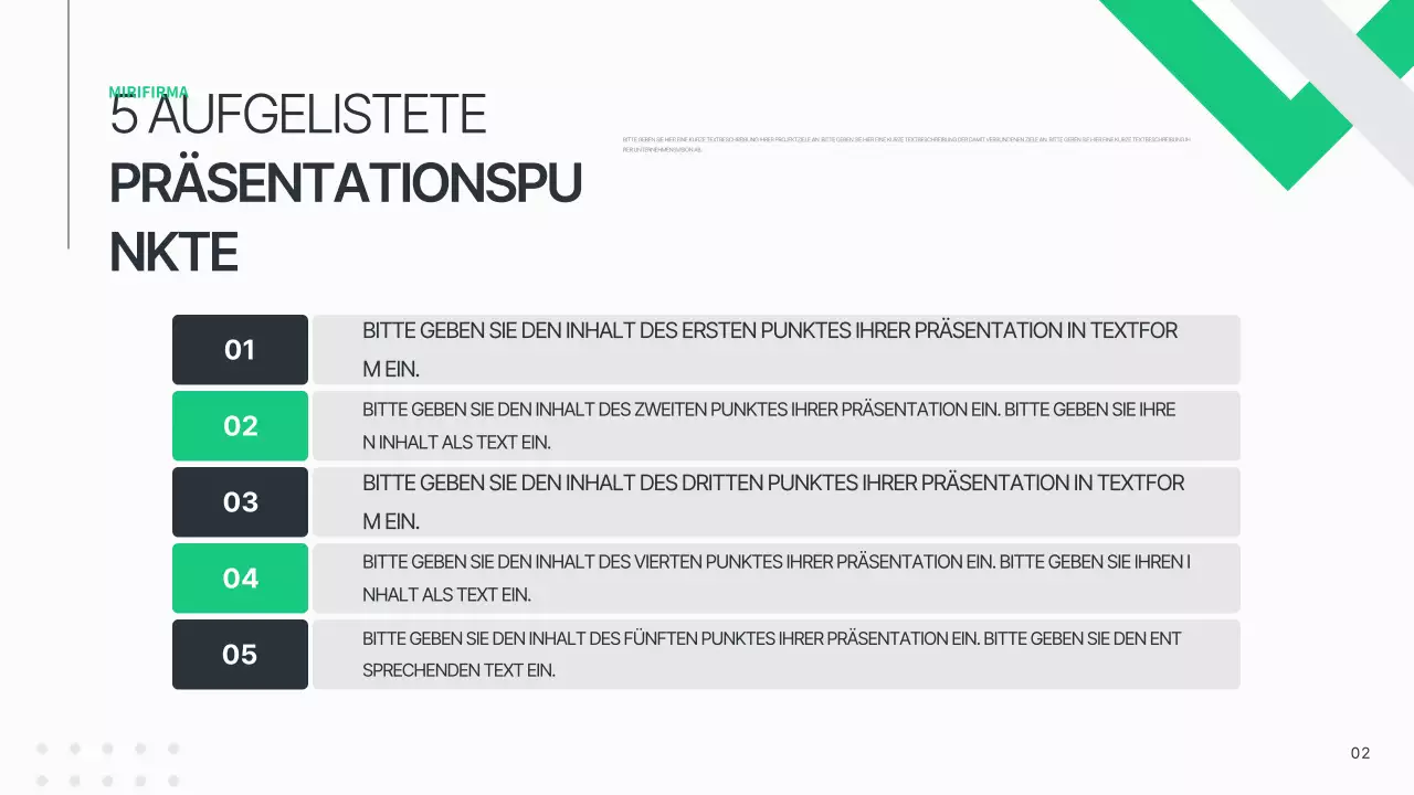 Ein einfacher Geschäftsplan in Weiß und Grün