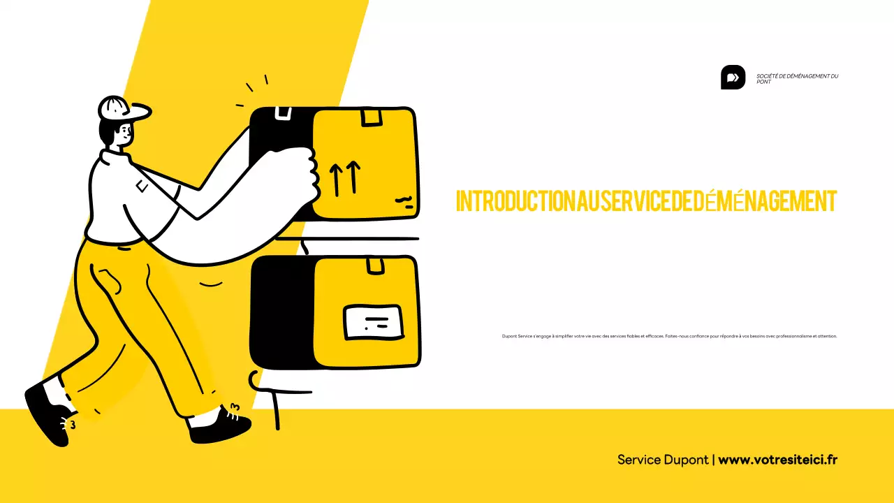 Présentation du service de déménagement jaune et blanc