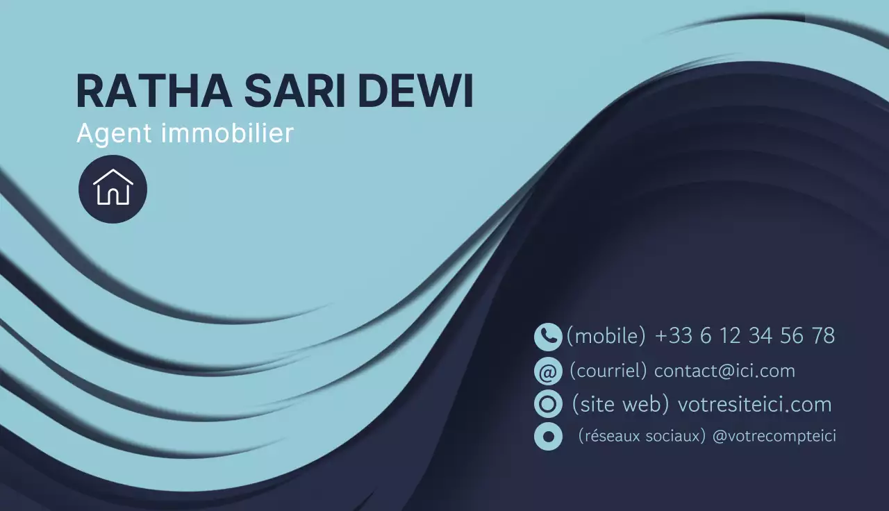 carte de visite bleue moderne pour l'immobilier