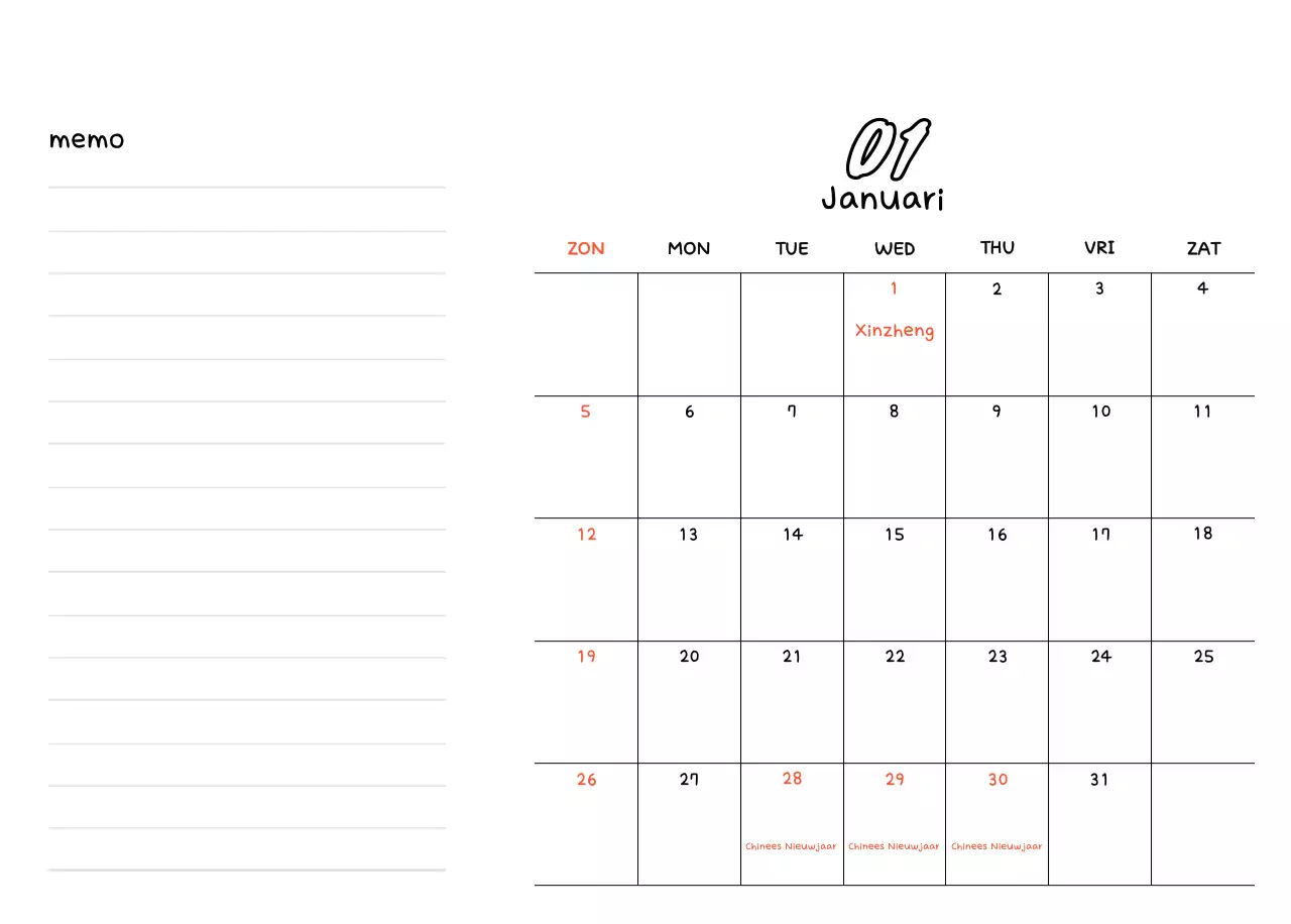 Witte en mooie nieuwjaarsagenda