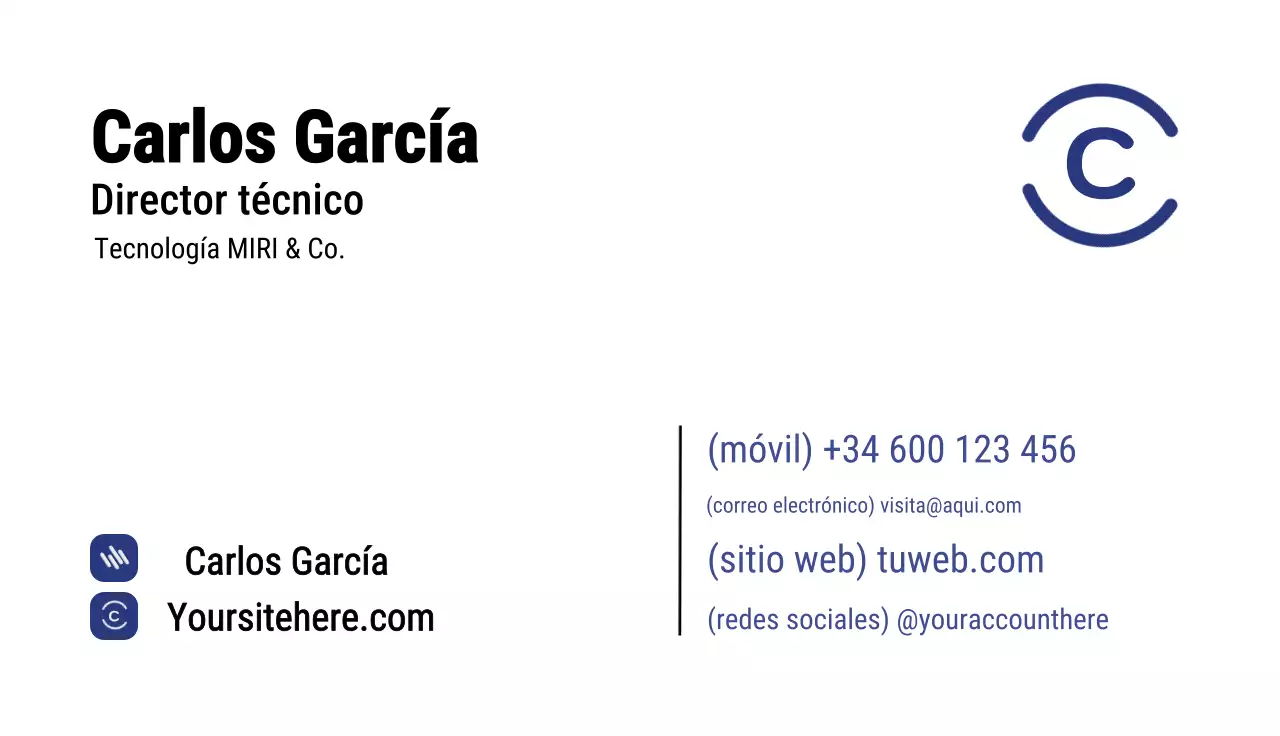 tarjeta de visita blanca y moderna del Director Técnico