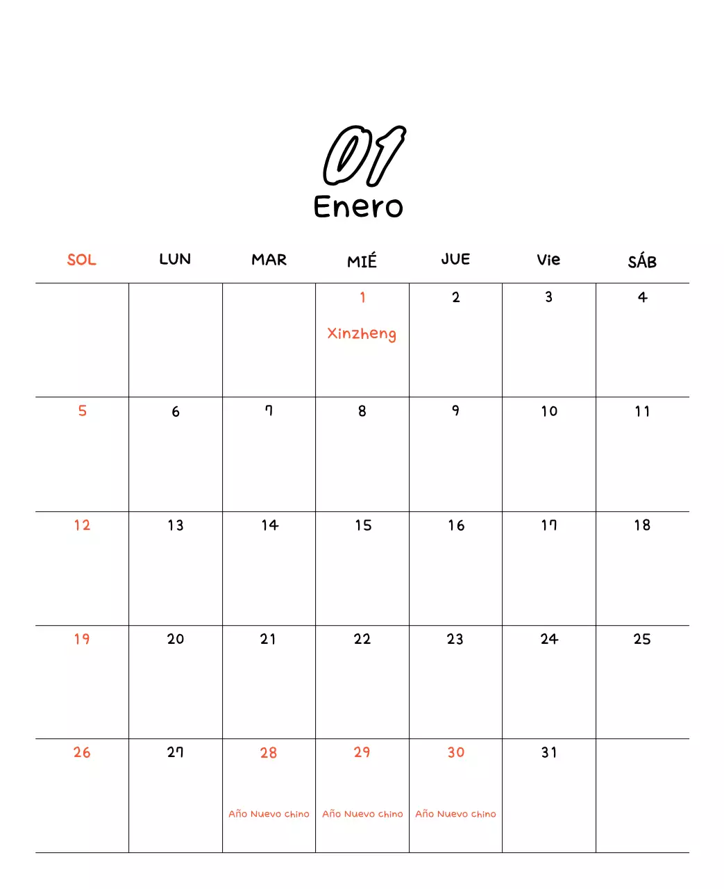 Adorable calendario de Año Nuevo