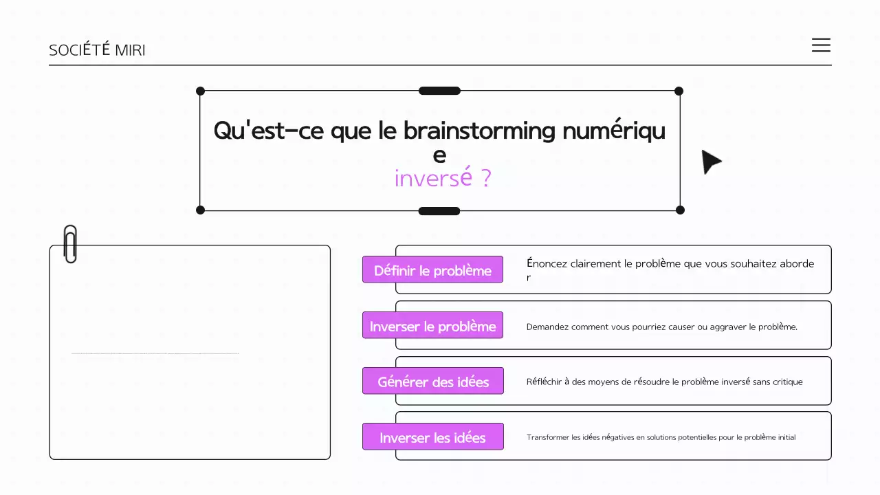 Présentation infographique sur le brainstorming en violet et blanc