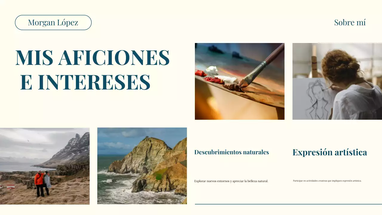 Teal and Beige Modern About Me Introducción