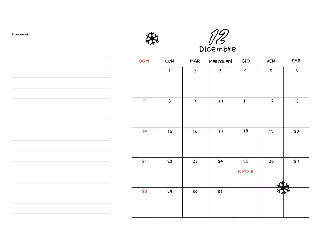 Agenda di Capodanno bianca e bella