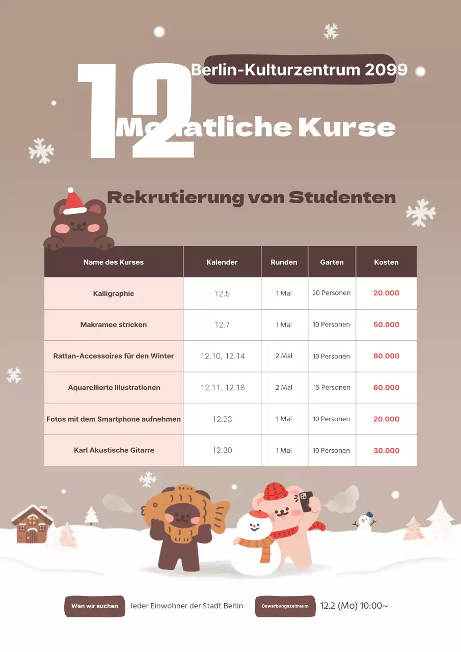 Beige gemütliche Kursanzeige