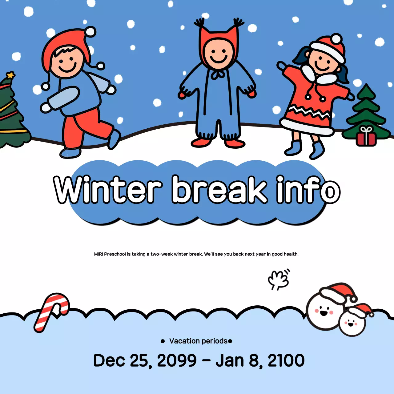 Bài đăng trên mạng xã hội thông báo về mùa đông vui tươi màu xanh