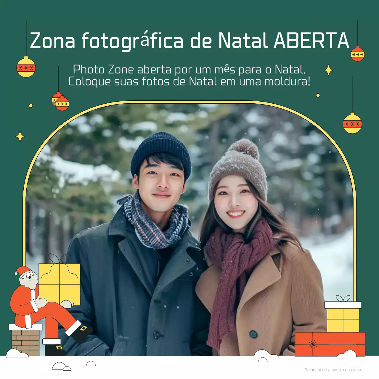 Promover o retrato de família de um casal kitsch em vermelho e amarelo