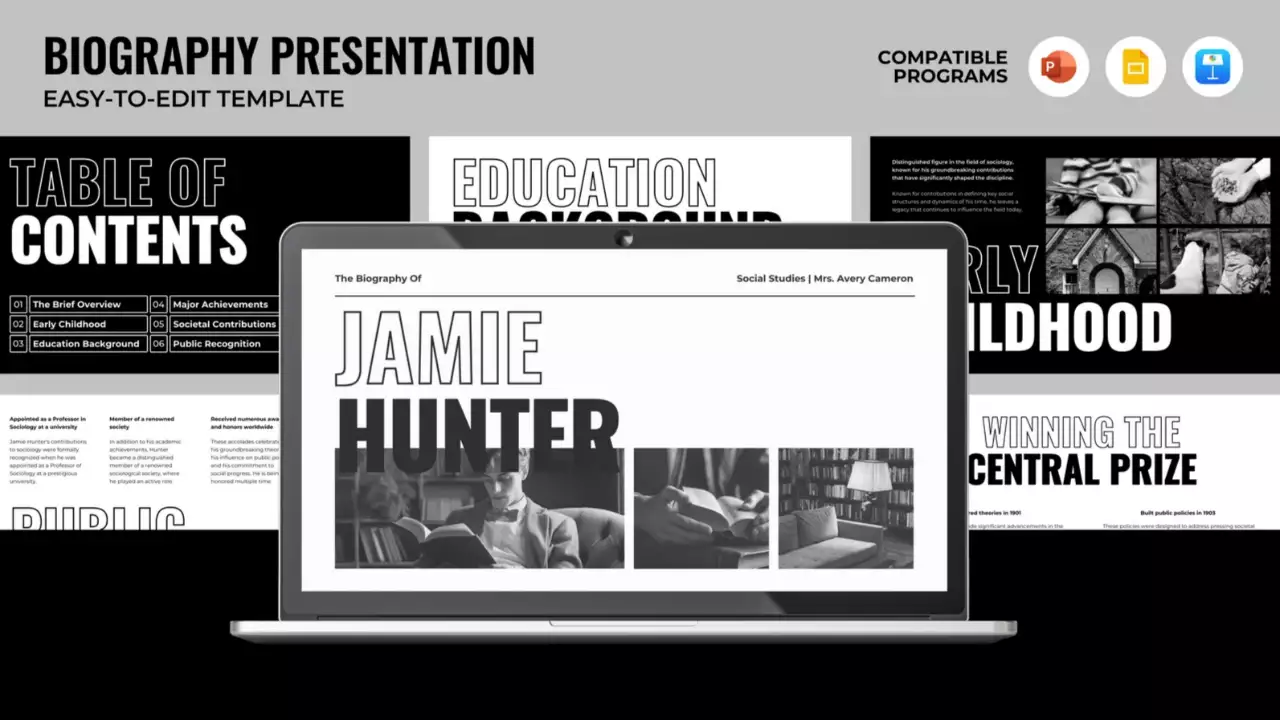 Zwart-wit biografiepresentatie