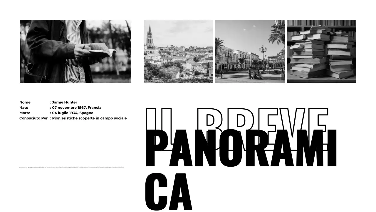 Presentazione della biografia in bianco e nero