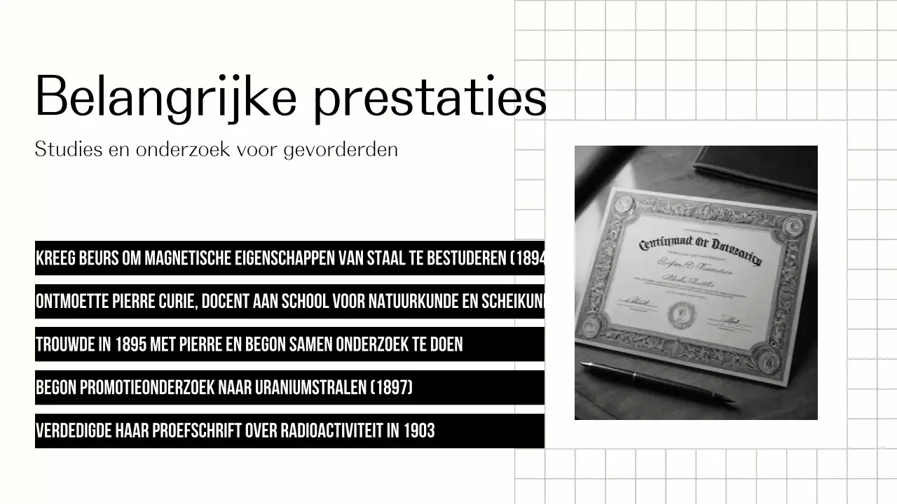 Ontdek het leven van Marie Curie Eenvoudig zwart-beige presentatie