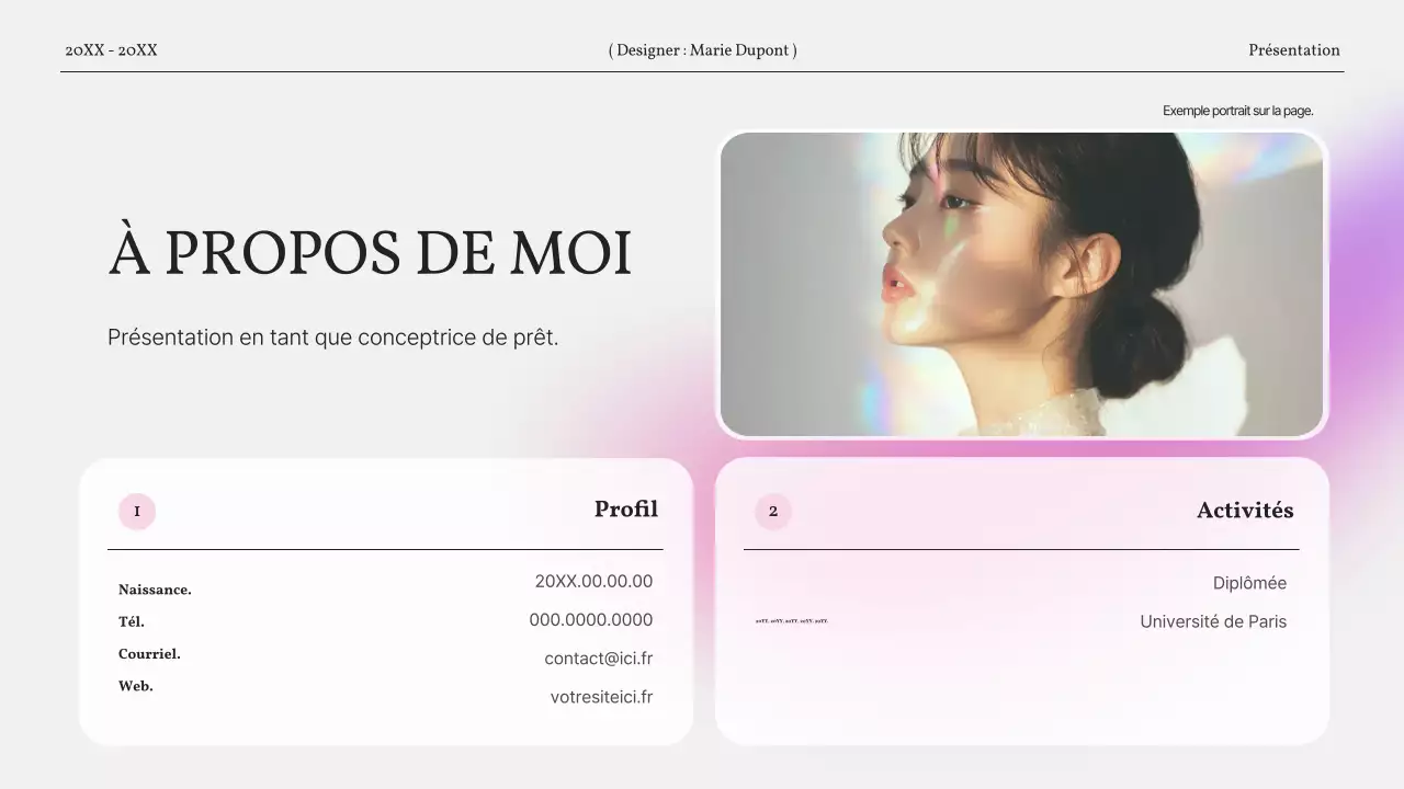 Un portfolio simple et dégradé en rose