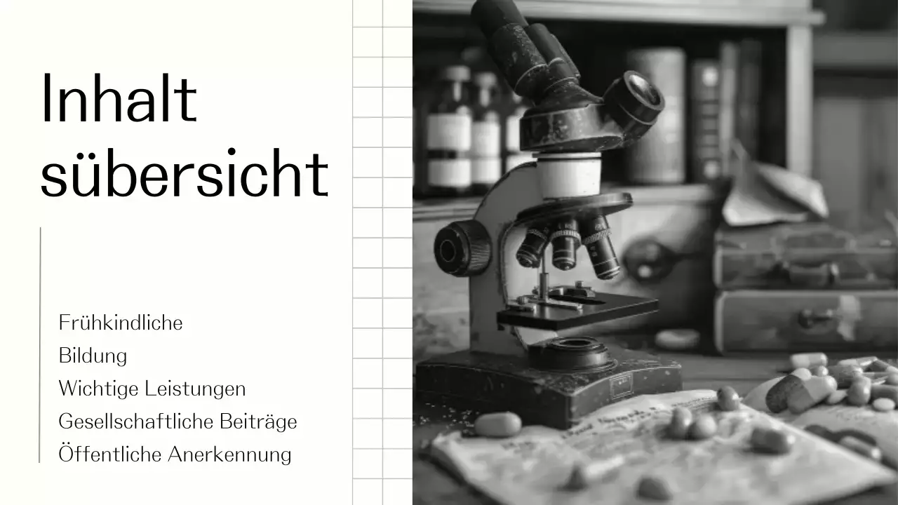 Das Leben von Marie Curie erforschen Einfache schwarz-beige Präsentation