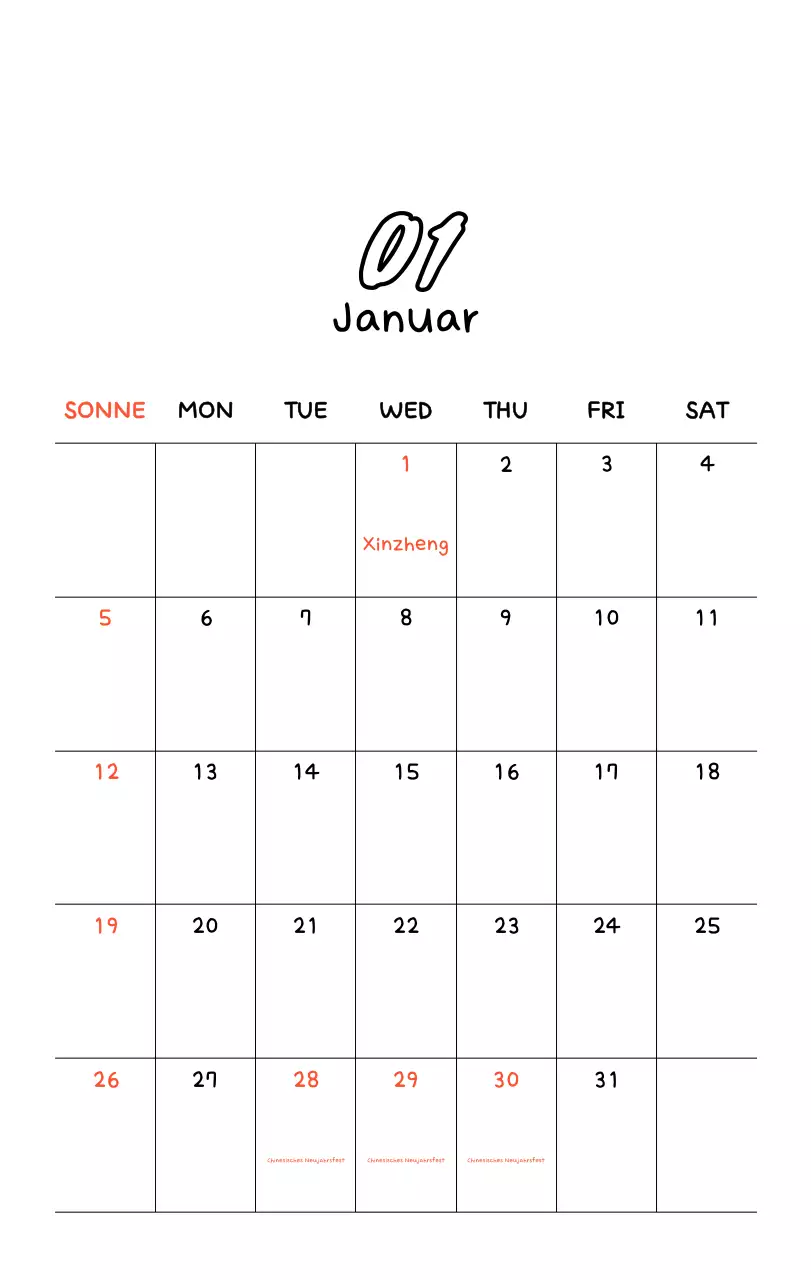 Niedlicher Neujahrs-Fotokalender