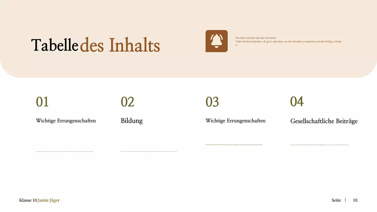 beige klassische Biographie für die Schulankündigung