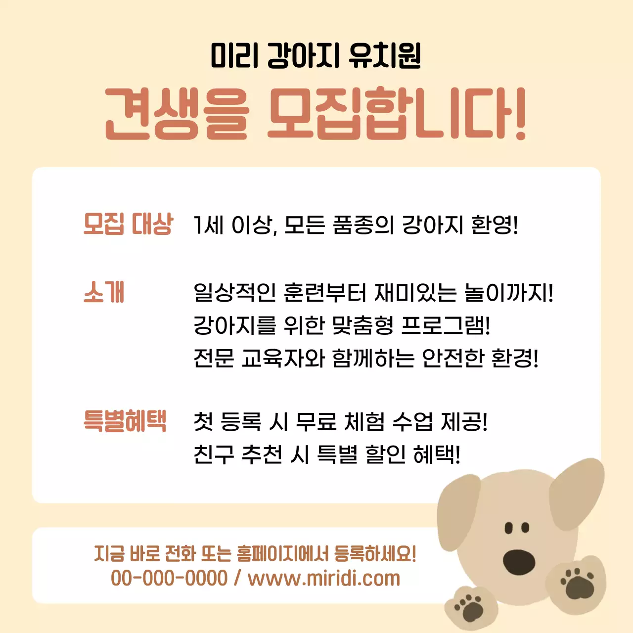 베이지 아기자기한 반려동물 홍보