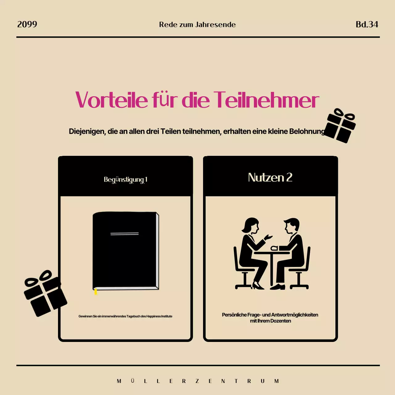 Werben Sie für ein modernes Silvesterspecial in Beige und Rosa