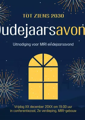 Promoot een eenvoudig nieuwjaarsevenement in marineblauw en geel