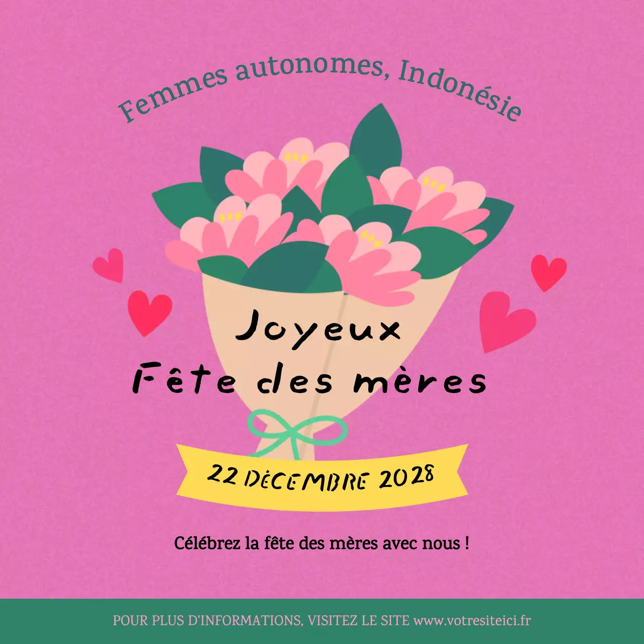 faire-part de fête des mères rose et fleuri