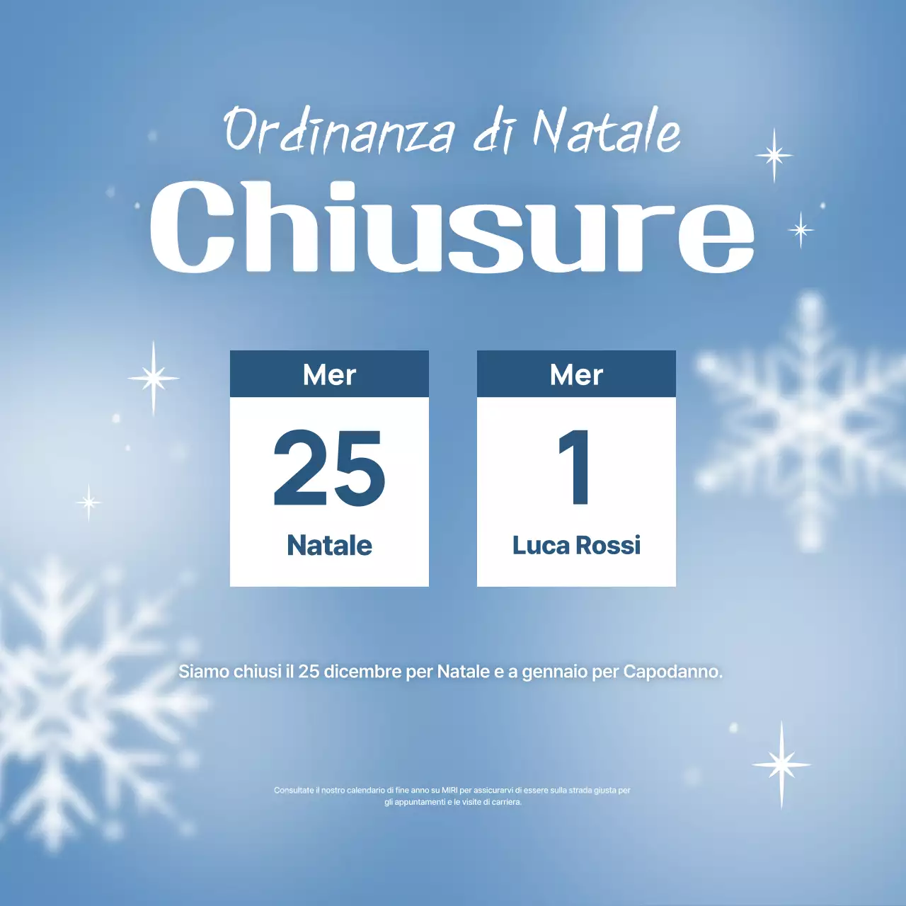 Avviso di chiusura semplice di colore azzurro