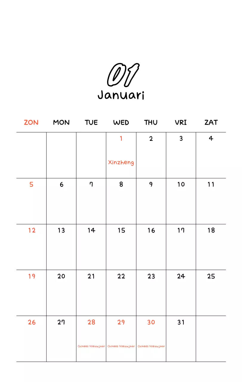 Schattige nieuwjaarskalender