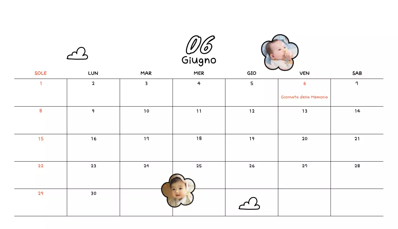 Calendario giallo con foto carine