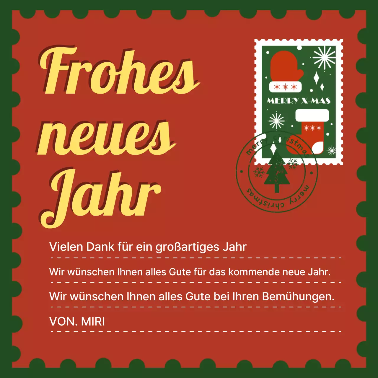 Rote Vintage Neujahrspostkarte