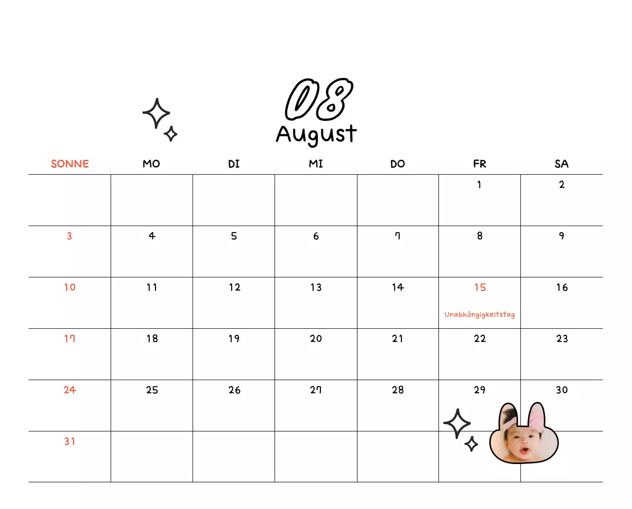 Gelber niedlicher Fotokalender