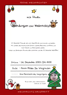 Rote süße Weihnachtseinladung