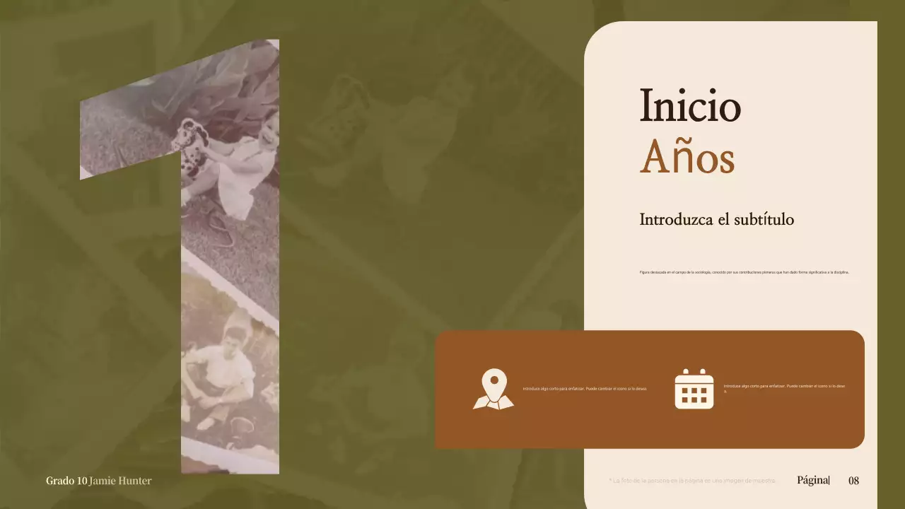 biografía clásica beige para anuncio escolar