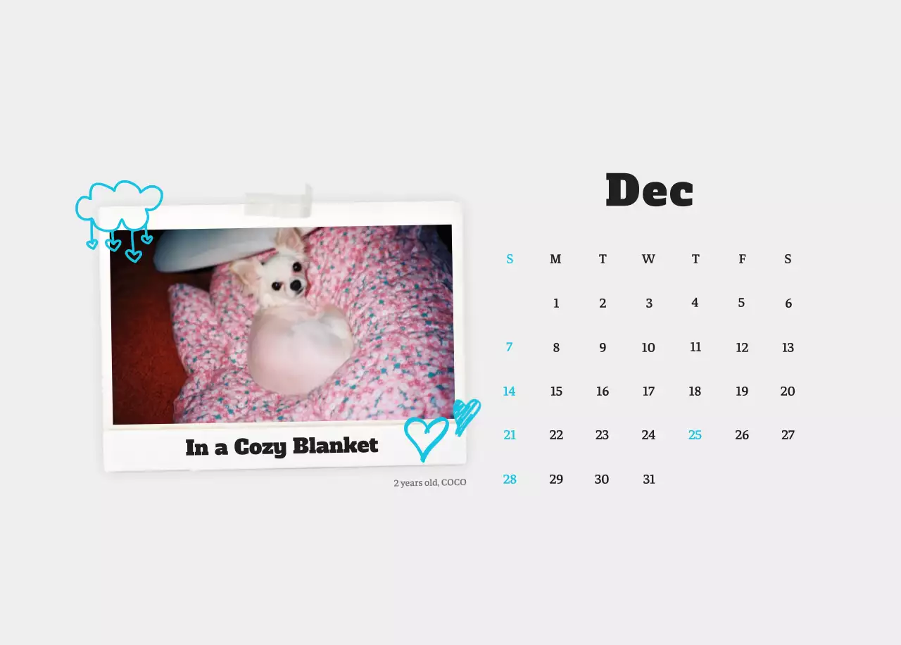 Kalender foto hewan peliharaan putih bersih