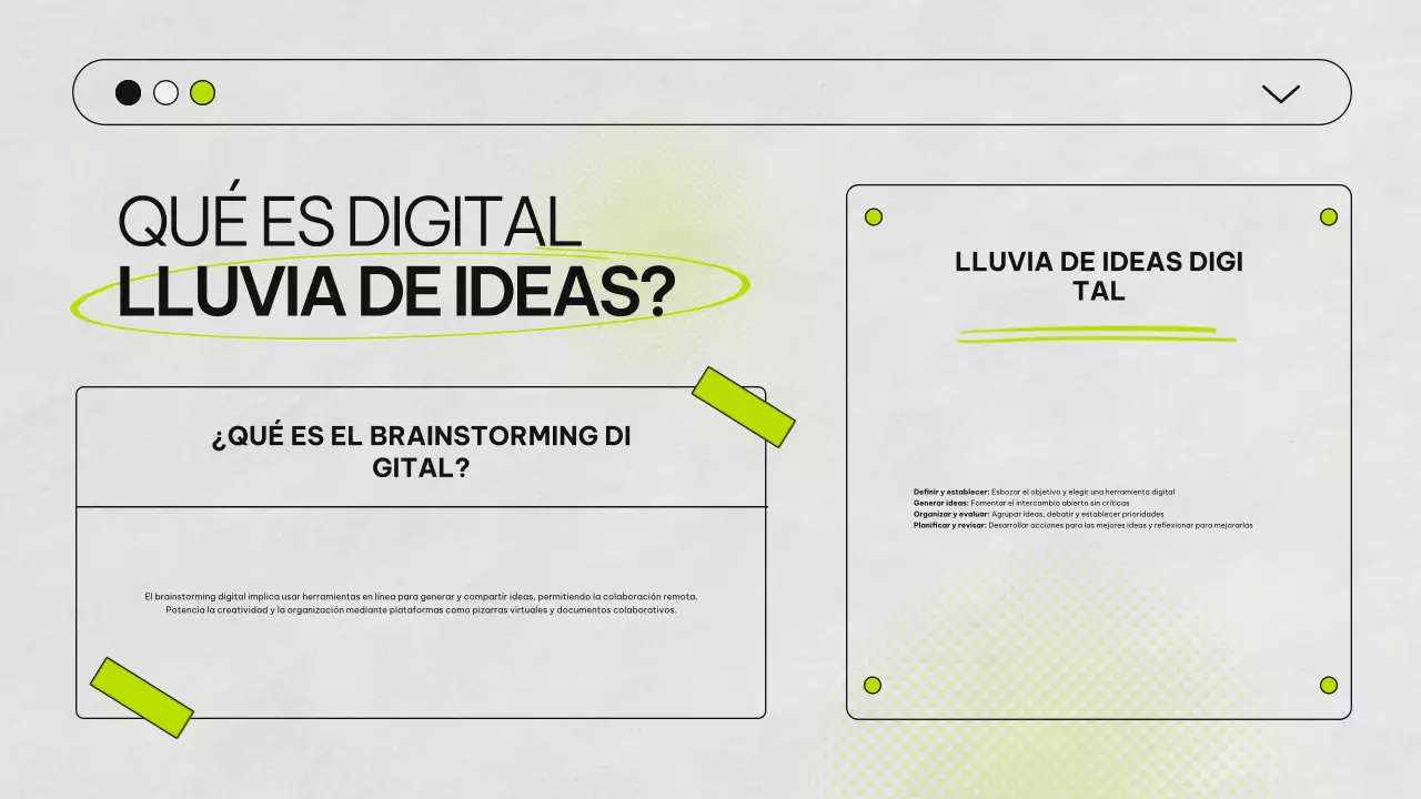 Presentación infográfica de la tormenta de ideas verde y gris