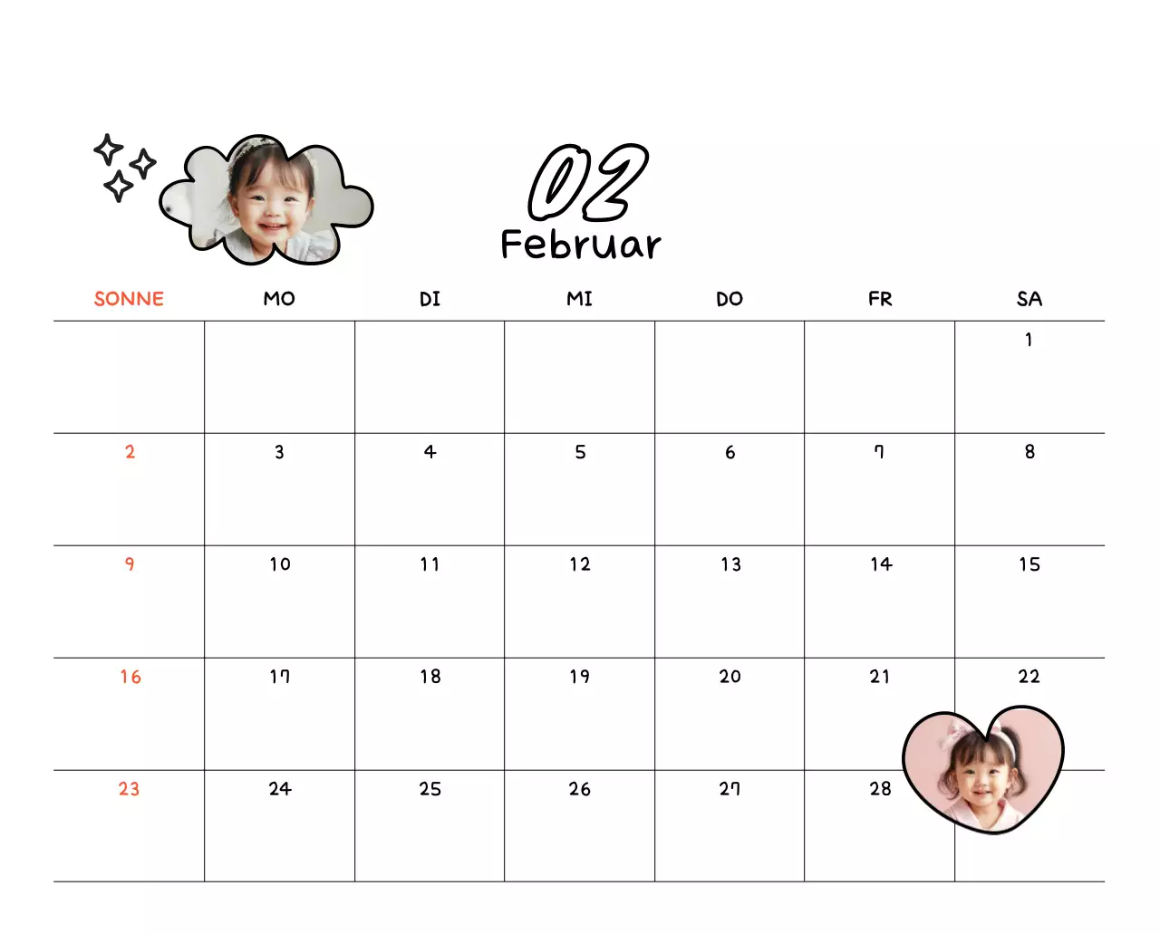 Gelber niedlicher Fotokalender