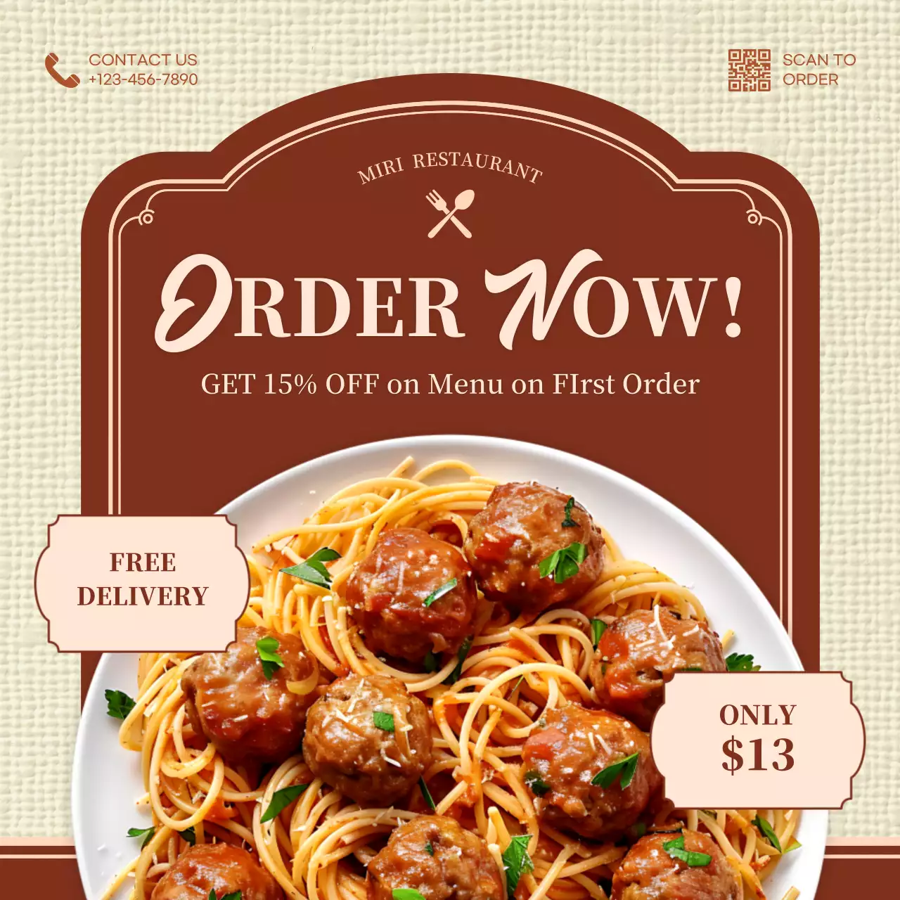 Brown Retro Restaurant Promotion Social Media Post