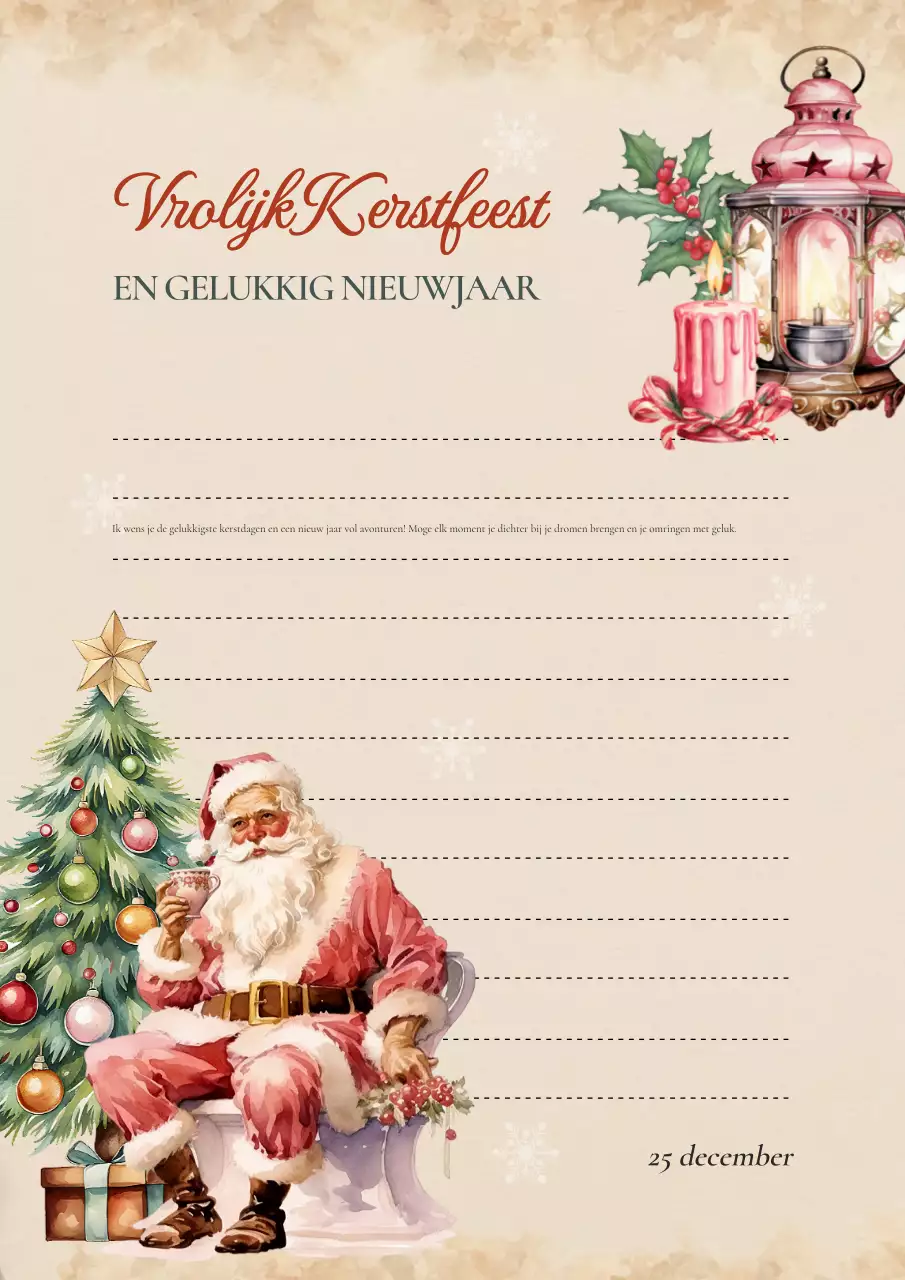 beige vintage kerstwenskaart