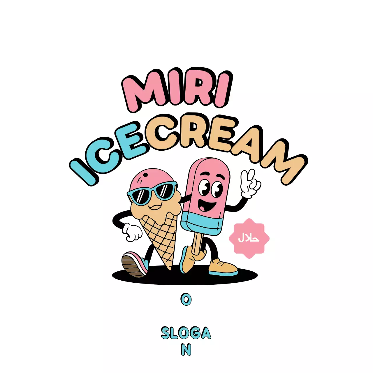 anúncio de gelado em banda desenhada em tons pastel