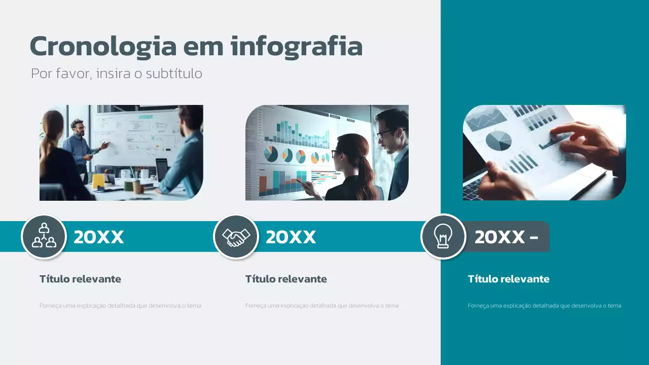 linha cronológica empresarial moderna em azul-petróleo