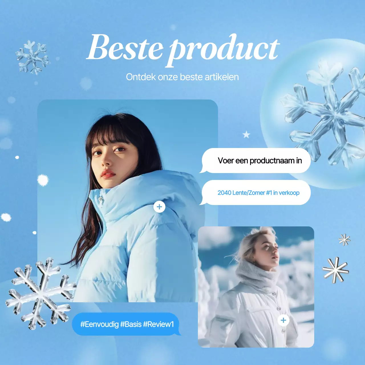 Een lichtblauwe, winterse merkreclame