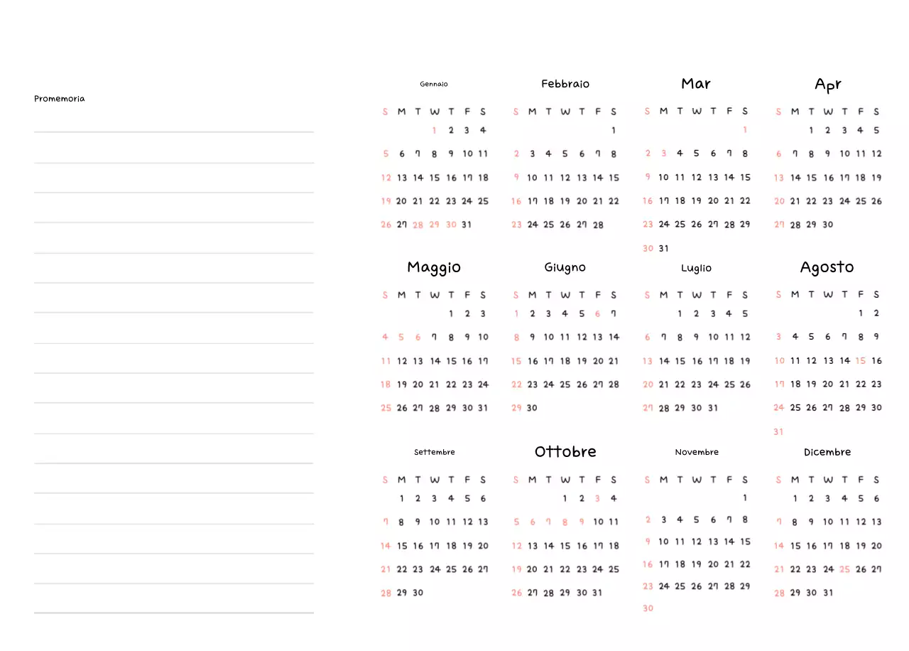 Agenda di Capodanno bianca e bella