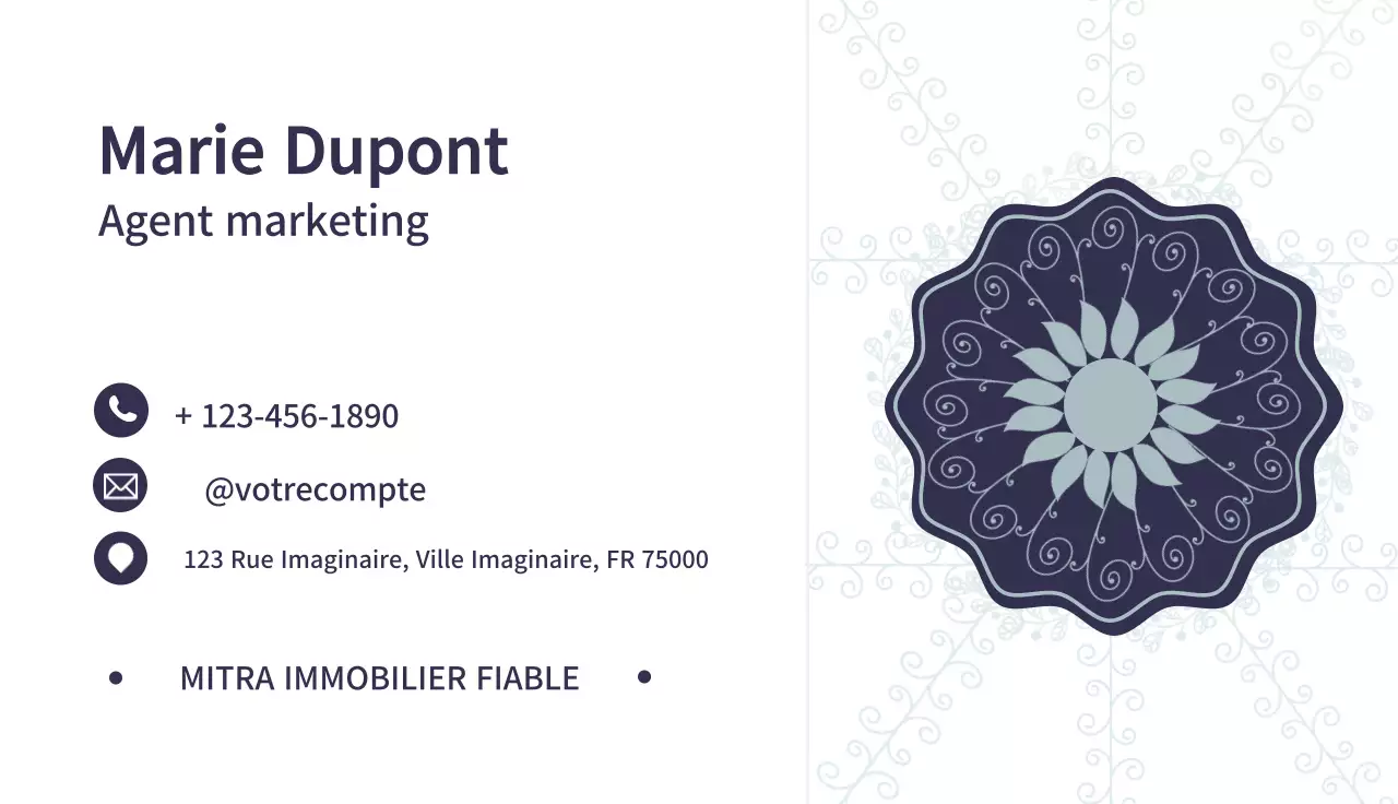 Carte de visite blanche d'un agent de marketing