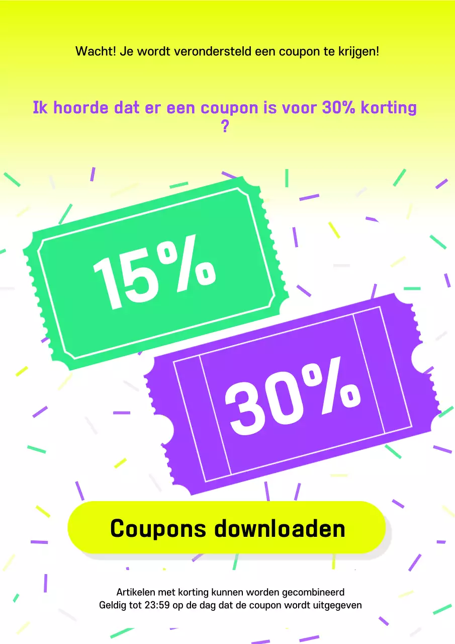 Promoot coupons in een gele en paarse stijl