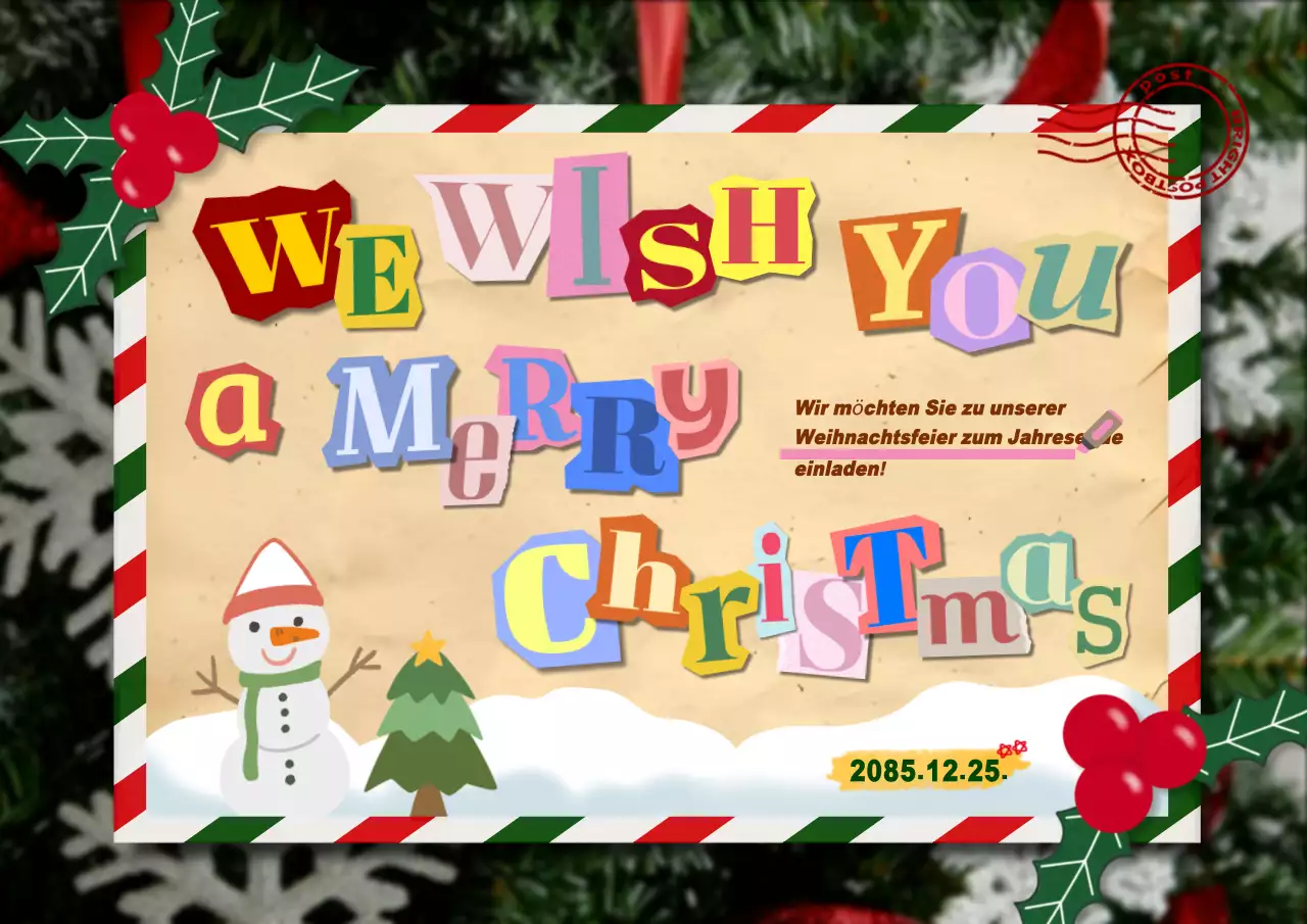 Rote kitschige Weihnachtseinladung