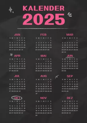 Kitschiger handgezeichneter Kalender in Pink und Schwarz