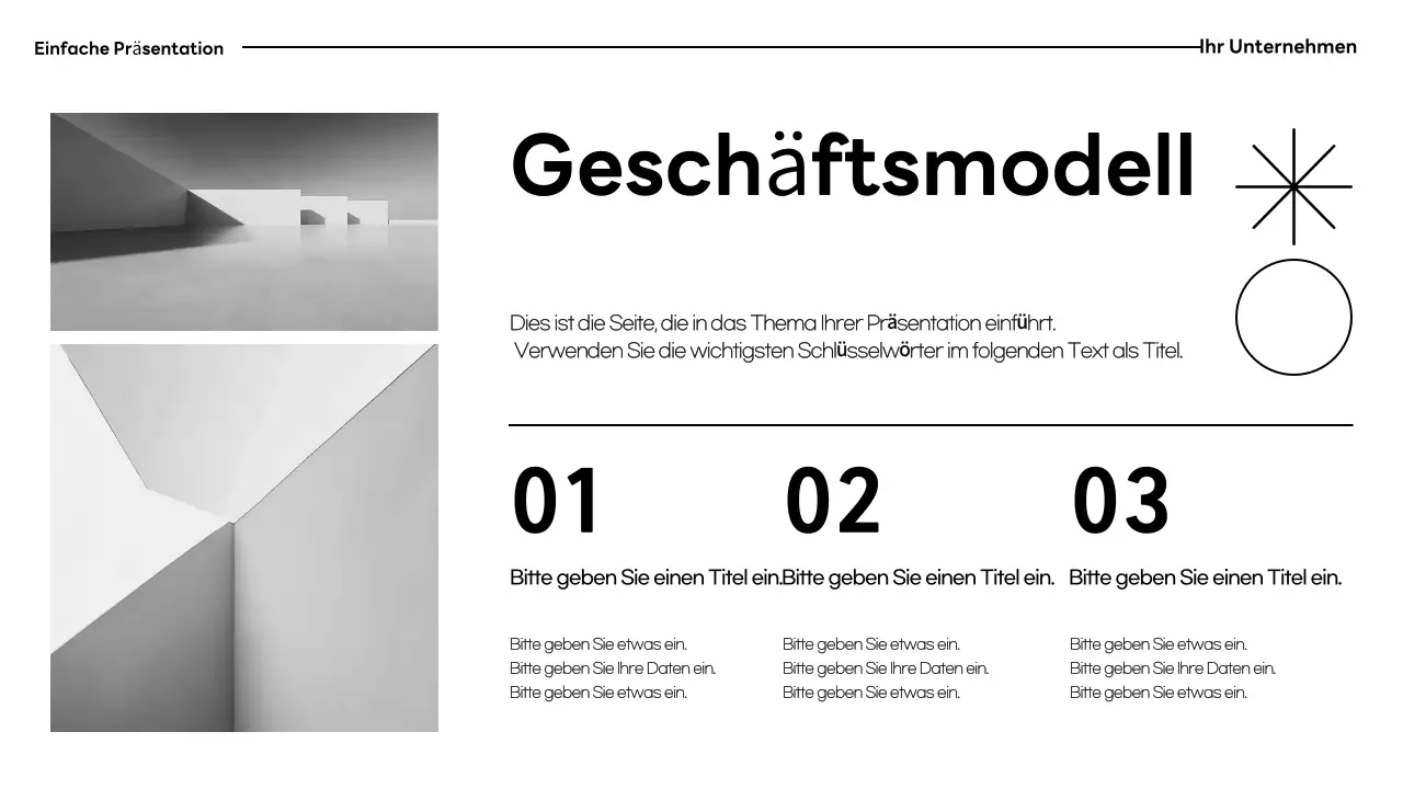 Schwarz-weiße, minimalistische Präsentationsunterlagen