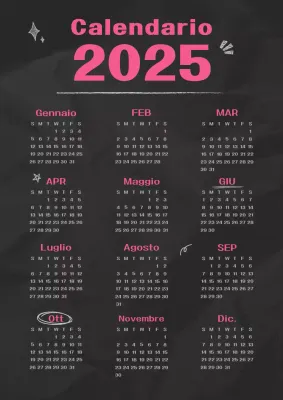 Calendario kitsch disegnato a mano in rosa caldo e nero