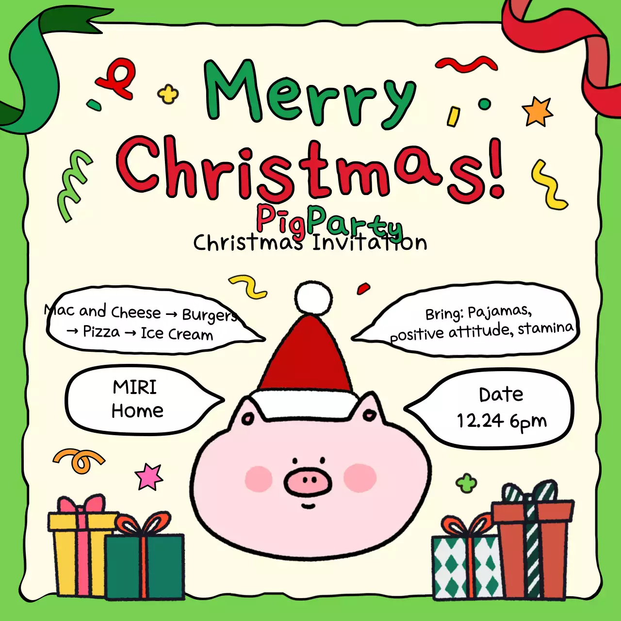 Green Cartoon Christmas Invitation Social Media Post