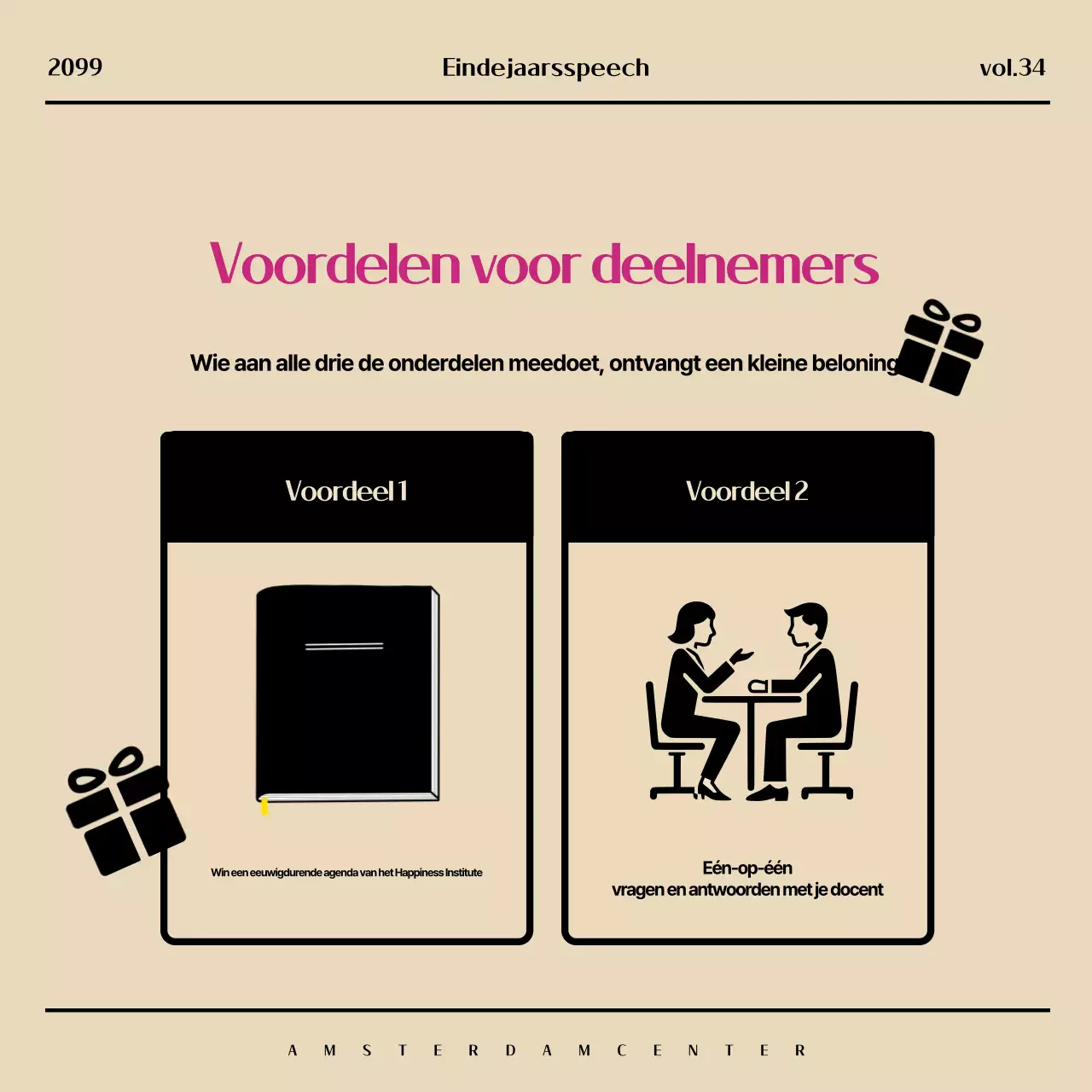 Promoot een moderne oudejaarsspecial in beige en roze