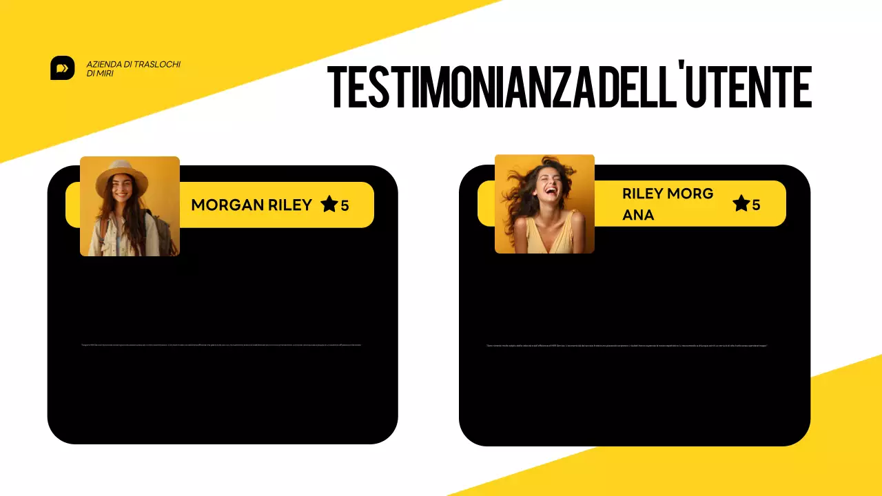 Presentazione del servizio di trasloco giallo e bianco