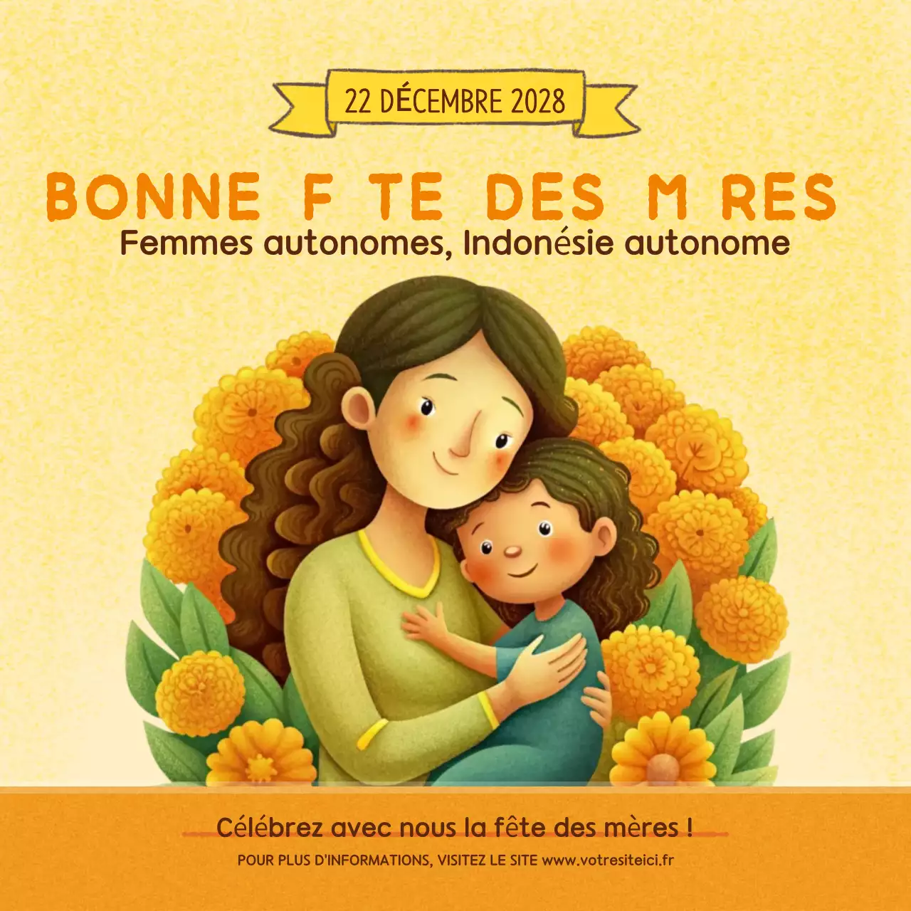 faire-part de fête des mères à fleurs jaunes