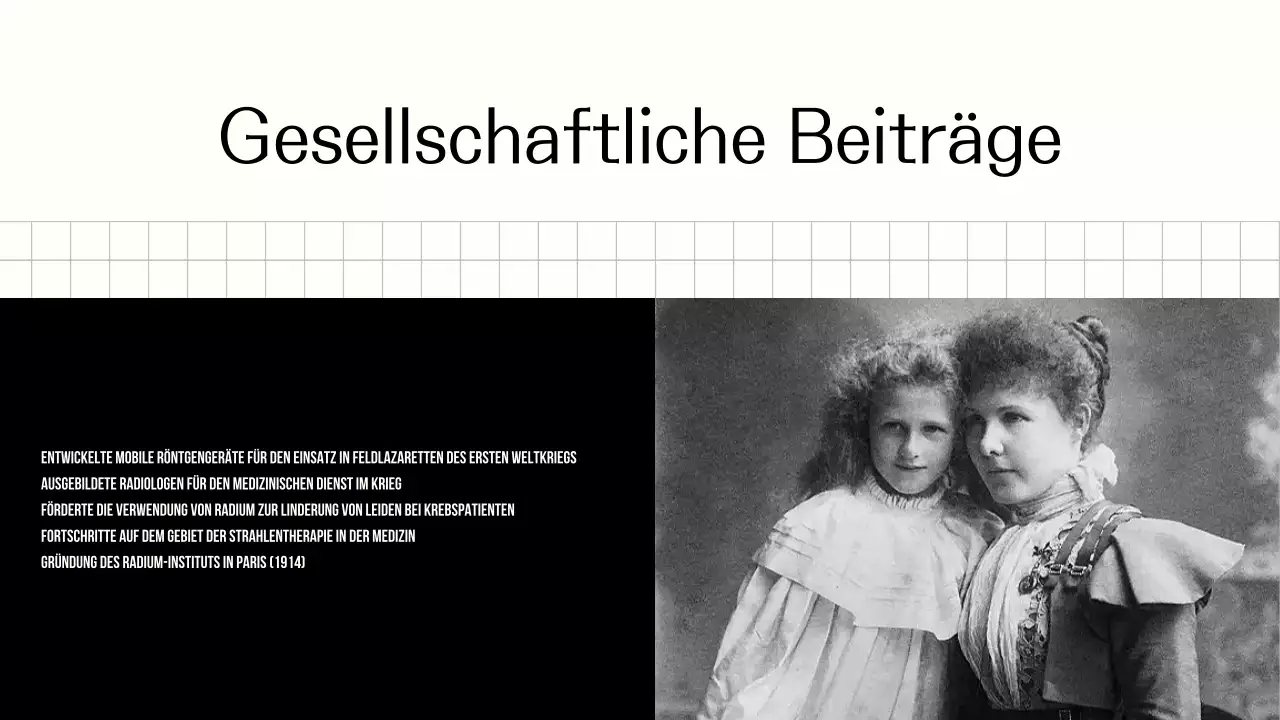Das Leben von Marie Curie erforschen Einfache schwarz-beige Präsentation